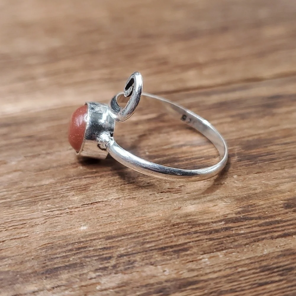Glittering angel carnelian adjustable band ring‎ sterling 925 silver R745